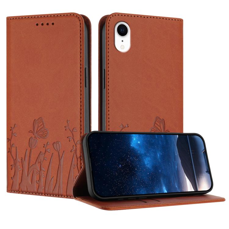 Custodia magnetica per telefono in ecopelle con motivo tulipani e farfalle., For iPhone XR, For iPhone 8 Plus / 7 Plus