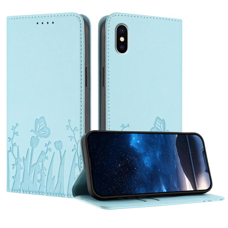 Custodia magnetica per telefono in ecopelle con motivo tulipani e farfalle., For iPhone X / XS, For iPhone XS Max