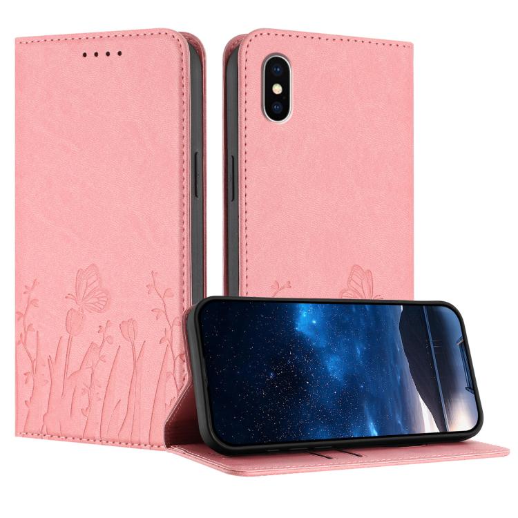Custodia magnetica per telefono in ecopelle con motivo tulipani e farfalle., For iPhone X / XS, For iPhone XS Max