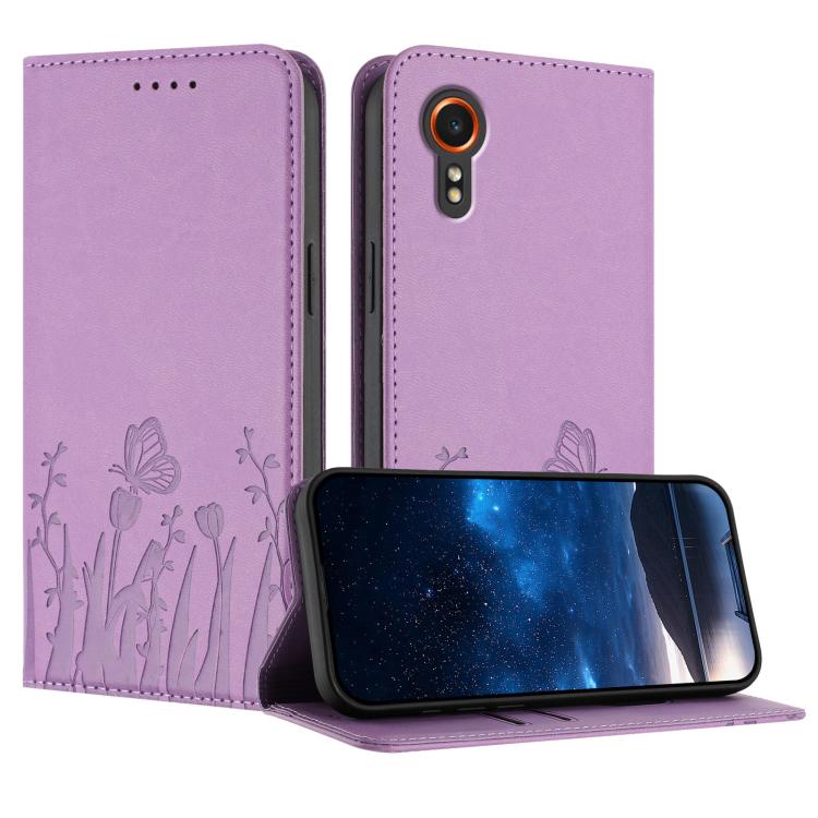 Custodia magnetica per telefono in ecopelle con motivo tulipani e farfalle., For Samsung Galaxy XCover7 Pro, For Samsung Galaxy XCover7