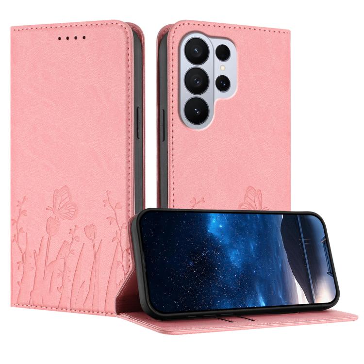 Custodia magnetica per telefono in ecopelle con motivo tulipani e farfalle., For Galaxy S26 FE 5G, For Samsung Galaxy S26 Ultra 5G