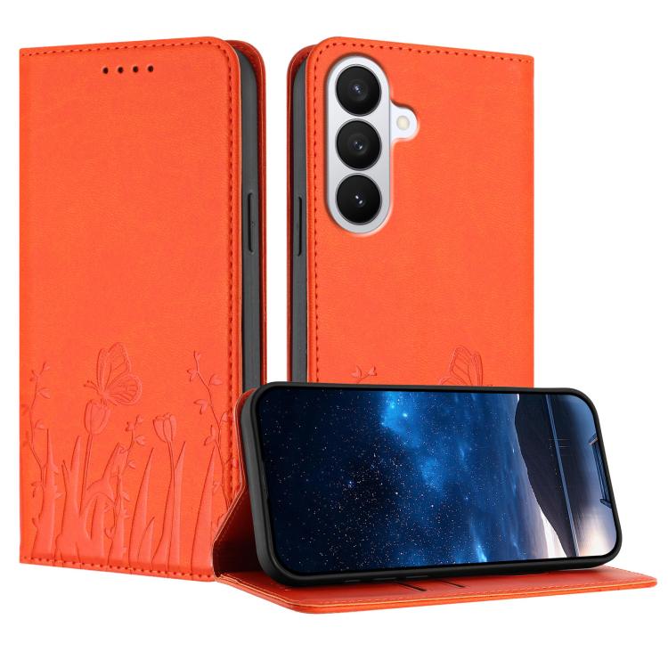 Custodia magnetica per telefono in ecopelle con motivo tulipani e farfalle., For Samsung Galaxy S26 5G, For Samsung Galaxy S25 FE 5G