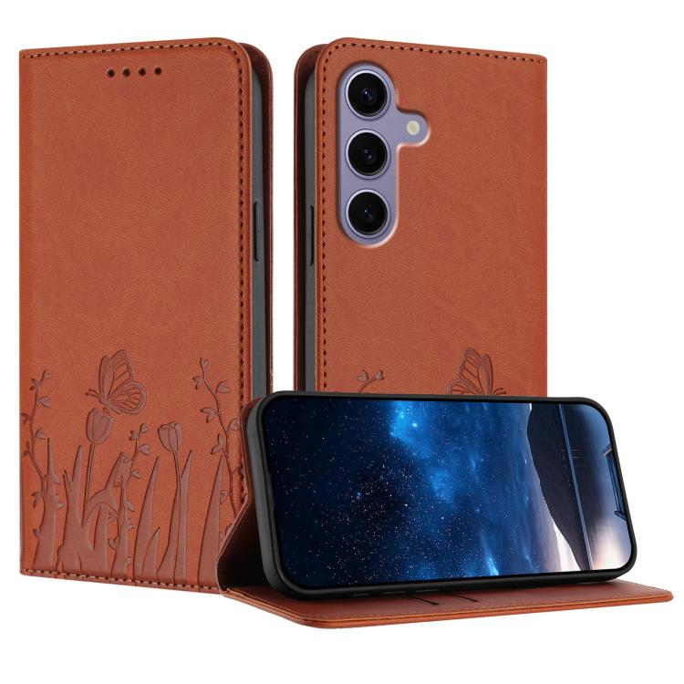 Custodia magnetica per telefono in ecopelle con motivo tulipani e farfalle., For Samsung Galaxy S25 Edge 5G, For Samsung Galaxy S25 5G