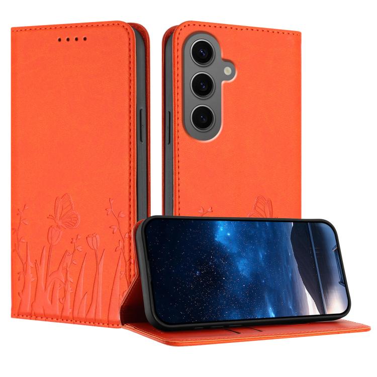 Custodia magnetica per telefono in ecopelle con motivo tulipani e farfalle., For Samsung Galaxy S24+ 5G, For Samsung Galaxy S24 5G