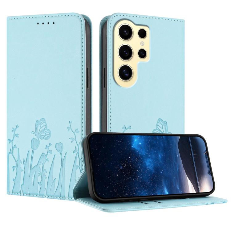 Custodia magnetica per telefono in ecopelle con motivo tulipani e farfalle., For Samsung Galaxy S24 FE 5G, For Samsung Galaxy S24 Ultra 5G