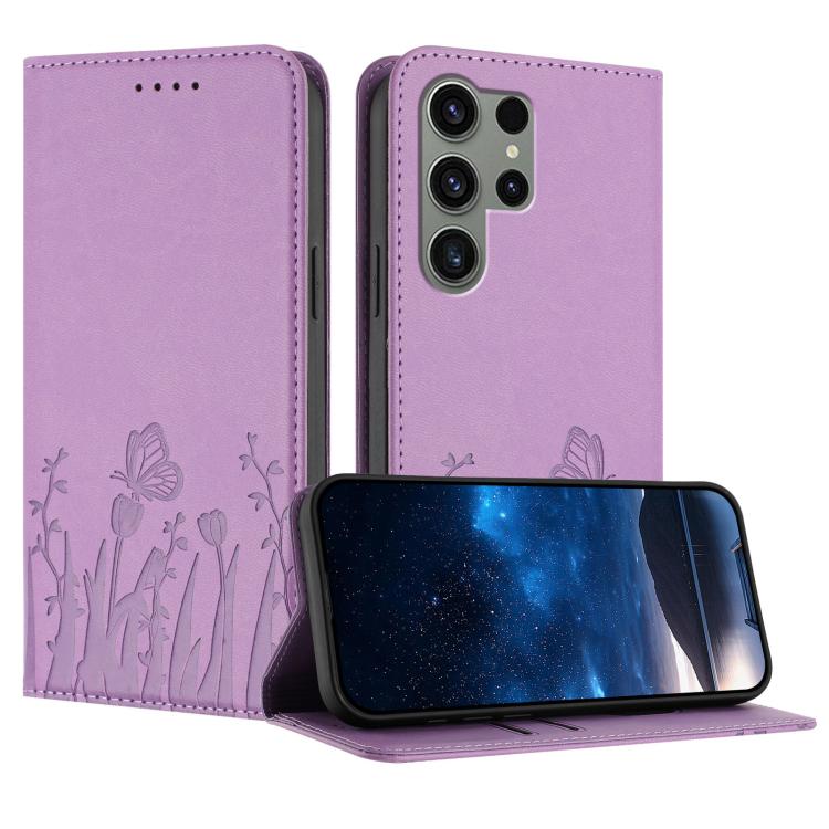Custodia magnetica per telefono in ecopelle con motivo tulipani e farfalle., For Samsung Galaxy S23 FE 5G, For Samsung Galaxy S23 Ultra 5G