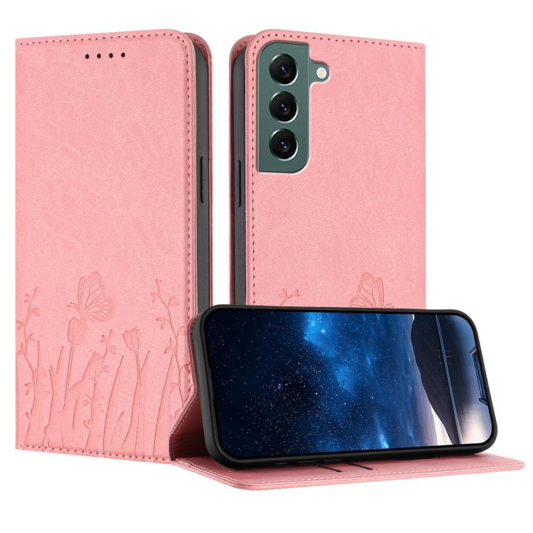 Custodia magnetica per telefono in ecopelle con motivo tulipani e farfalle., For Samsung Galaxy S22+ 5G, For Samsung Galaxy S22 5G