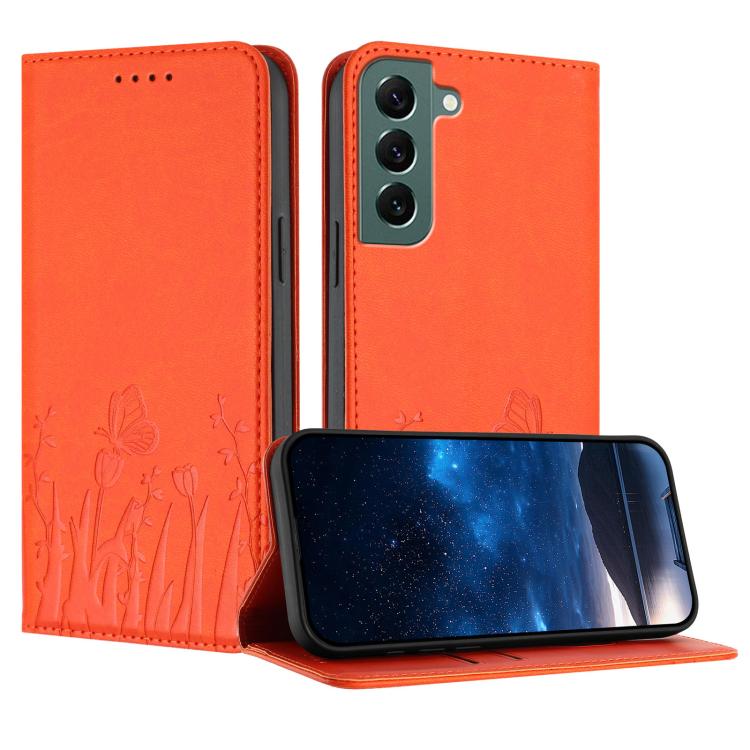 Custodia magnetica per telefono in ecopelle con motivo tulipani e farfalle., For Samsung Galaxy S22+ 5G, For Samsung Galaxy S22 5G