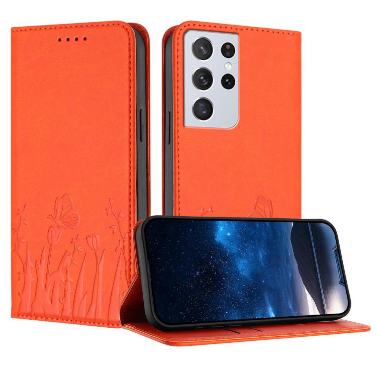 Custodia magnetica per telefono in ecopelle con motivo tulipani e farfalle., For Samsung Galaxy S21+ 5G, For Samsung Galaxy S21 Ultra 5G