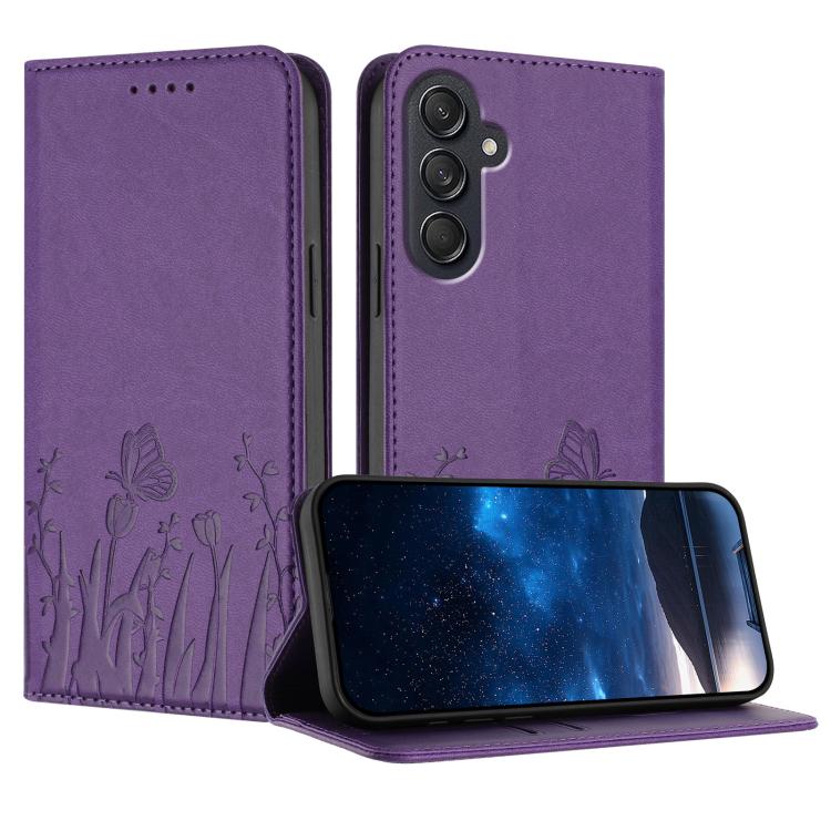 Custodia magnetica per telefono in ecopelle con motivo tulipani e farfalle., For Samsung Galaxy M55 / C55, For Samsung Galaxy F15 / M15