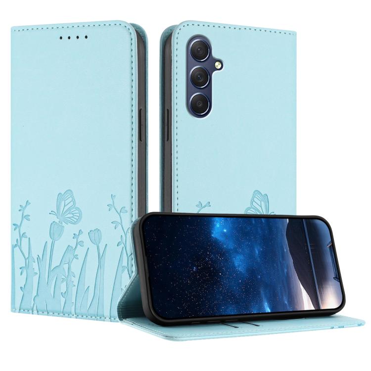 Custodia magnetica per telefono in ecopelle con motivo tulipani e farfalle., For Samsung Galaxy M34 5G / F34 5G, For Samsung Galaxy M54 / F54