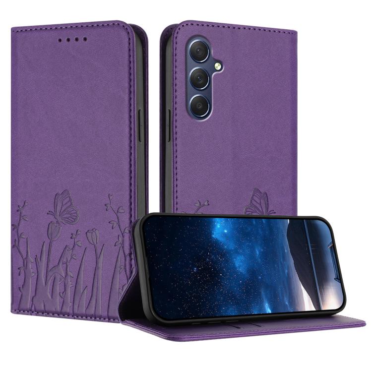 Custodia magnetica per telefono in ecopelle con motivo tulipani e farfalle., For Samsung Galaxy M34 5G / F34 5G, For Samsung Galaxy M54 / F54