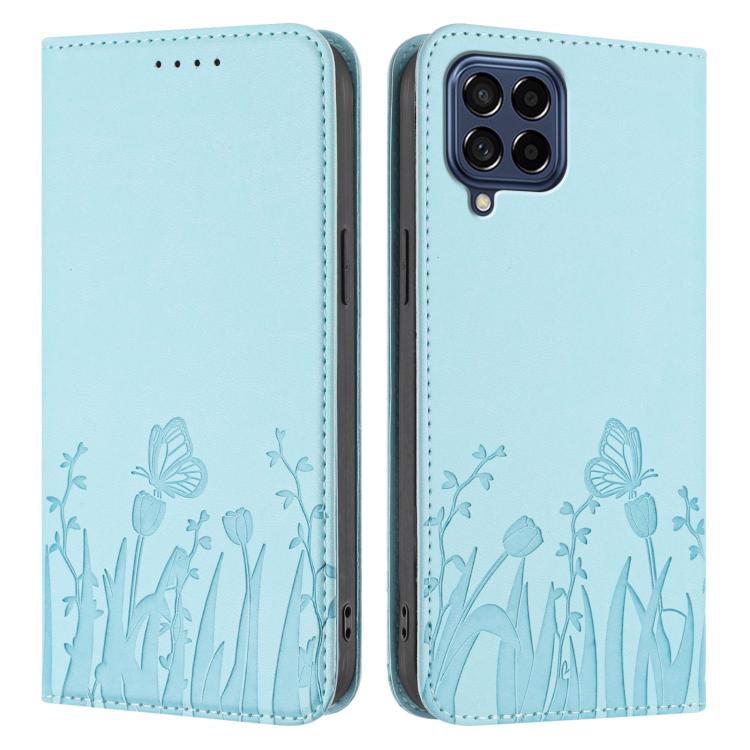Custodia magnetica per telefono in ecopelle con motivo tulipani e farfalle., For Samsung Galaxy M53 5G, For Samsung Galaxy M33 5G Global
