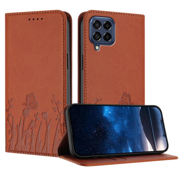Custodia magnetica per telefono in ecopelle con motivo tulipani e farfalle., For Samsung Galaxy M53 5G, For Samsung Galaxy M33 5G Global