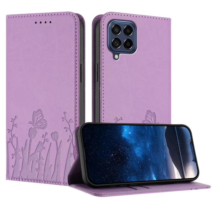 Custodia magnetica per telefono in ecopelle con motivo tulipani e farfalle., For Samsung Galaxy M53 5G, For Samsung Galaxy M33 5G Global