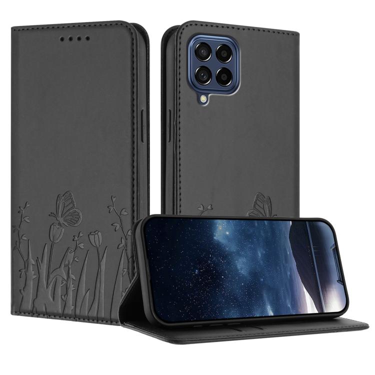 Custodia magnetica per telefono in ecopelle con motivo tulipani e farfalle., For Samsung Galaxy M53 5G, For Samsung Galaxy M33 5G Global