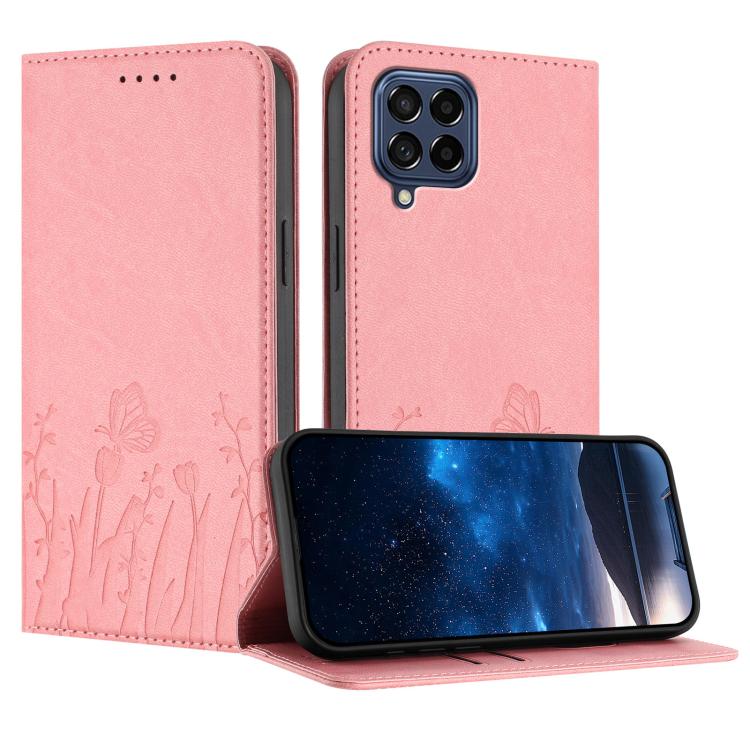 Custodia magnetica per telefono in ecopelle con motivo tulipani e farfalle., For Samsung Galaxy M53 5G, For Samsung Galaxy M33 5G Global