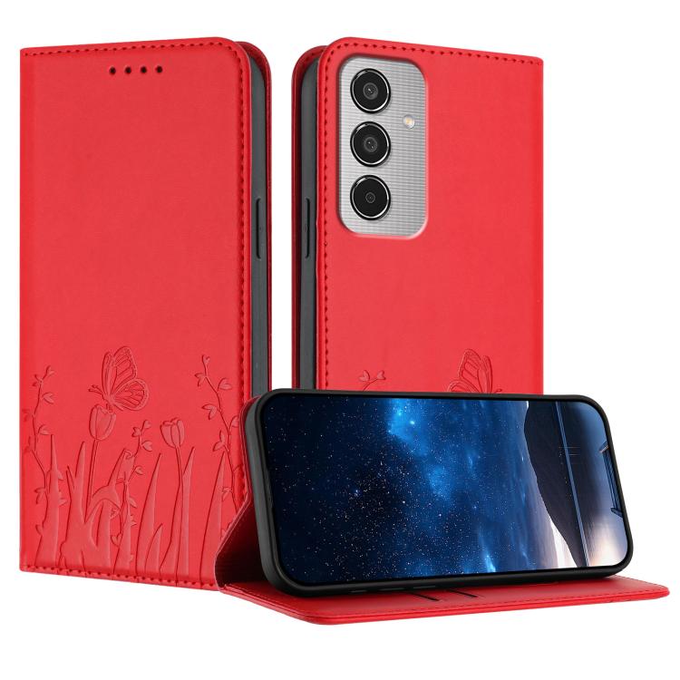 Custodia magnetica per telefono in ecopelle con motivo tulipani e farfalle., For Samsung Galaxy F06 5G, For Samsung Galaxy M35