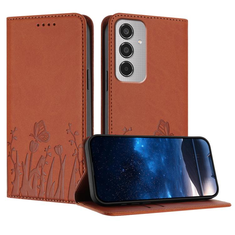 Custodia magnetica per telefono in ecopelle con motivo tulipani e farfalle., For Samsung Galaxy F06 5G, For Samsung Galaxy M35
