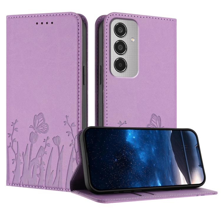 Custodia magnetica per telefono in ecopelle con motivo tulipani e farfalle., For Samsung Galaxy F06 5G, For Samsung Galaxy M35