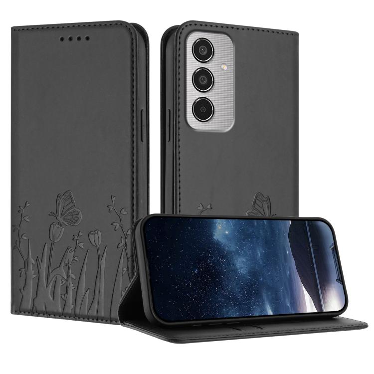 Custodia magnetica per telefono in ecopelle con motivo tulipani e farfalle., For Samsung Galaxy F06 5G, For Samsung Galaxy M35