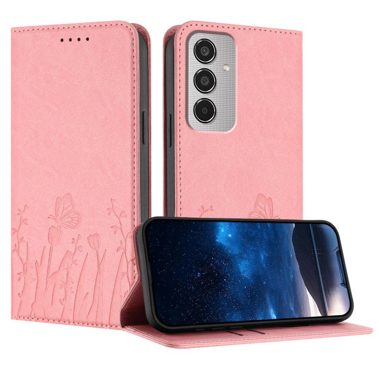 Custodia magnetica per telefono in ecopelle con motivo tulipani e farfalle., For Samsung Galaxy F06 5G, For Samsung Galaxy M35