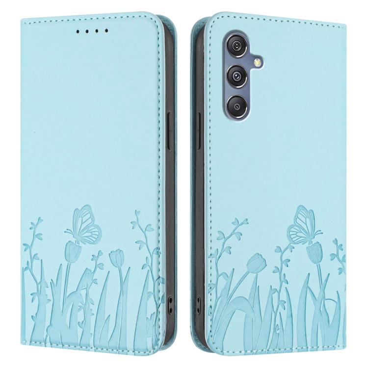 Custodia magnetica per telefono in ecopelle con motivo tulipani e farfalle., For Samsung Galaxy M34 5G / F34 5G, For Samsung Galaxy M54 / F54