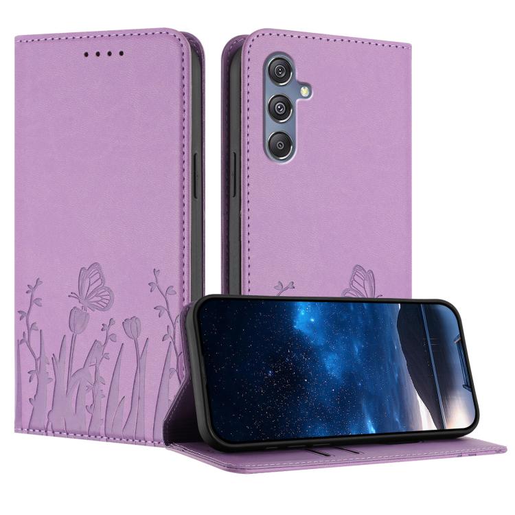 Custodia magnetica per telefono in ecopelle con motivo tulipani e farfalle., For Samsung Galaxy M34 5G / F34 5G, For Samsung Galaxy M54 / F54