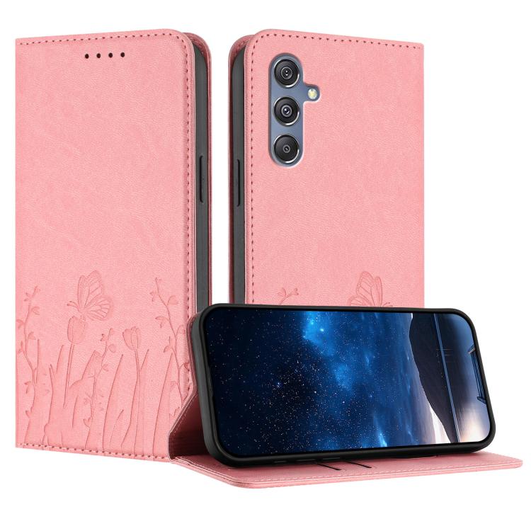 Custodia magnetica per telefono in ecopelle con motivo tulipani e farfalle., For Samsung Galaxy M34 5G / F34 5G, For Samsung Galaxy M54 / F54