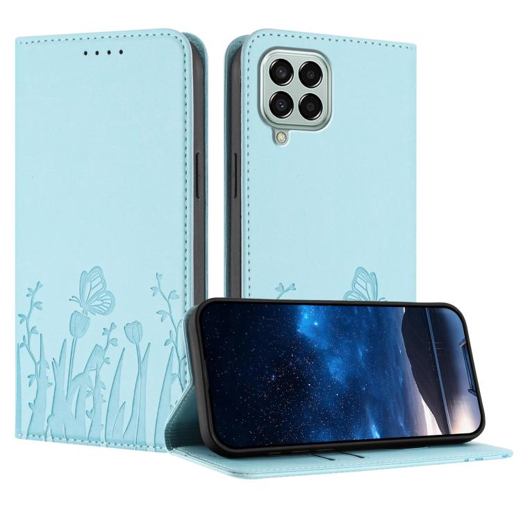 Custodia magnetica per telefono in ecopelle con motivo tulipani e farfalle., For Samsung Galaxy M53 5G, For Samsung Galaxy M33 5G Global