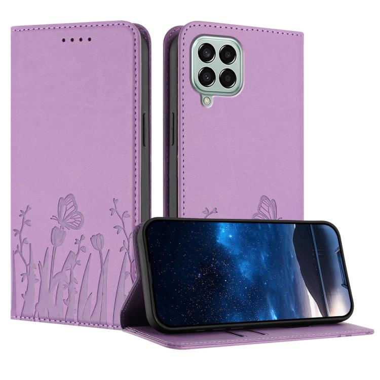 Custodia magnetica per telefono in ecopelle con motivo tulipani e farfalle., For Samsung Galaxy M53 5G, For Samsung Galaxy M33 5G Global