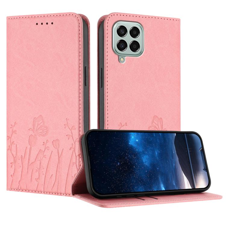 Custodia magnetica per telefono in ecopelle con motivo tulipani e farfalle., For Samsung Galaxy M53 5G, For Samsung Galaxy M33 5G Global