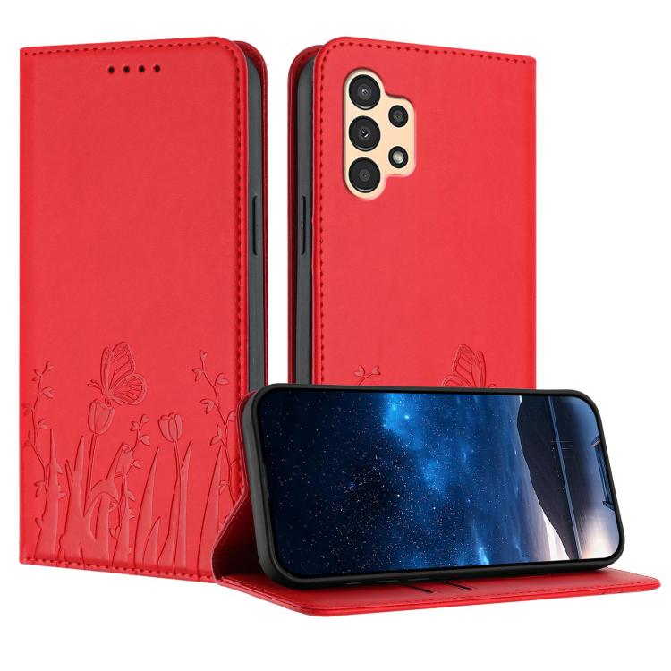 Custodia magnetica per telefono in ecopelle con motivo tulipani e farfalle., For Samsung Galaxy A13 4G / 5G / A04 / A04s, For Samsung Galaxy A23 Japan Version