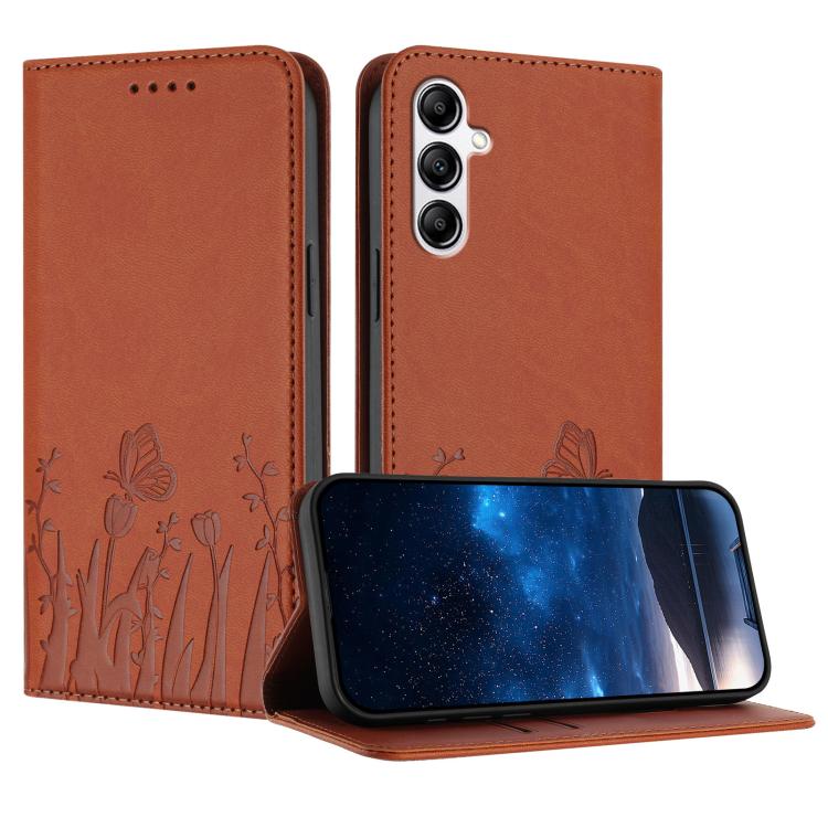 Custodia magnetica per telefono in ecopelle con motivo tulipani e farfalle., For Samsung Galaxy A04e / F04 / M04, For Samsung Galaxy A14 4G / 5G