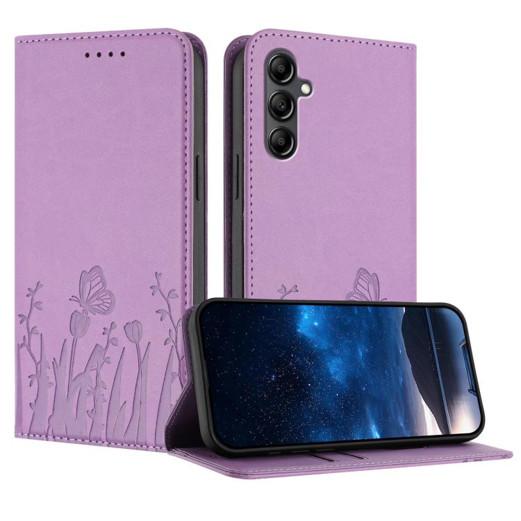 Custodia magnetica per telefono in ecopelle con motivo tulipani e farfalle., For Samsung Galaxy A05s / F14 4G, For Samsung Galaxy A15 4G / 5G