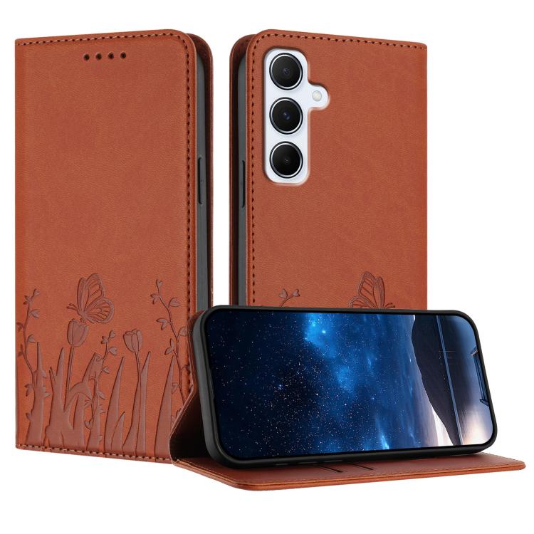 Custodia magnetica per telefono in ecopelle con motivo tulipani e farfalle., For Samsung Galaxy A56 5G, For Samsung Galaxy A16 4G / 5G / A26 5G