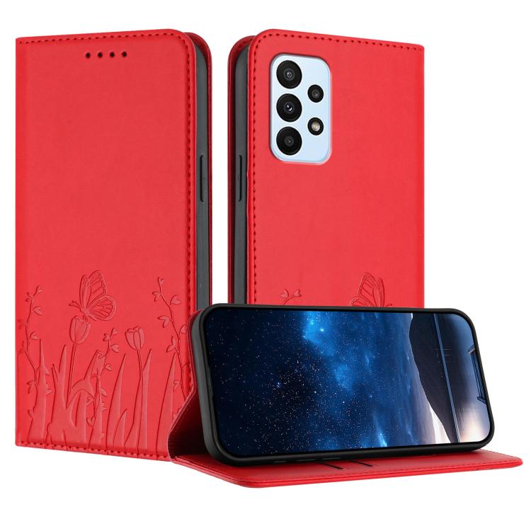 Custodia magnetica per telefono in ecopelle con motivo tulipani e farfalle., For Samsung Galaxy A24 4G, For Samsung Galaxy A23 4G / 5G / F23 / M23