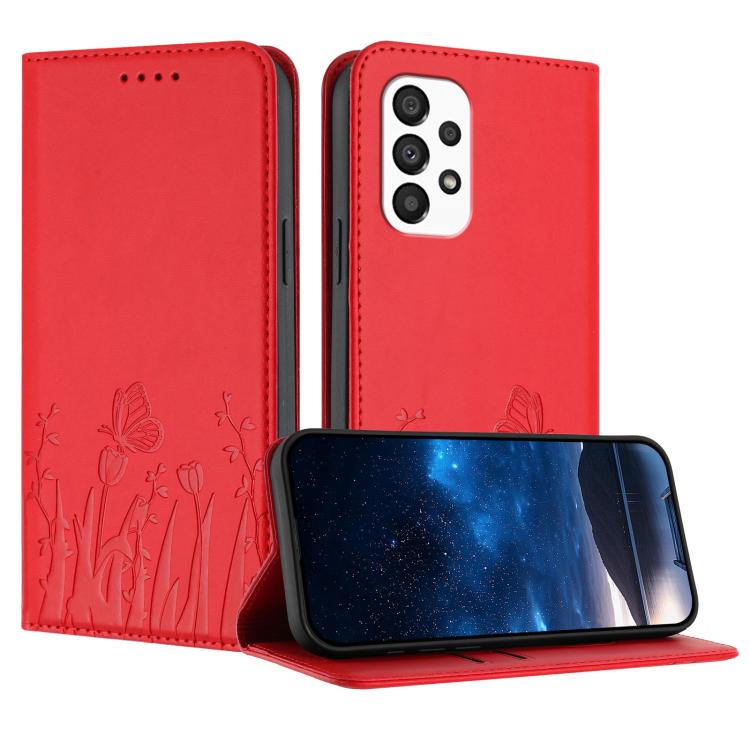 Custodia magnetica per telefono in ecopelle con motivo tulipani e farfalle., For Samsung Galaxy A33 5G