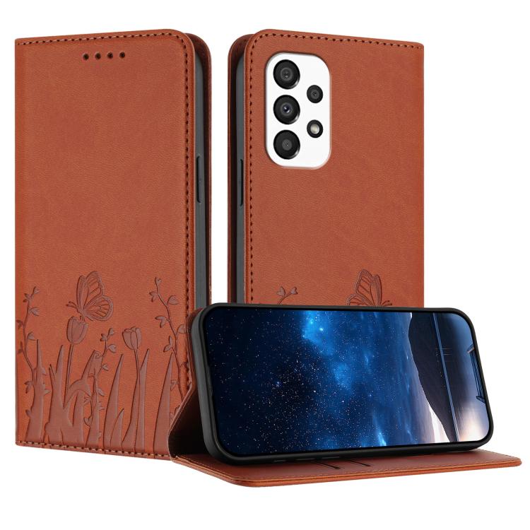 Custodia magnetica per telefono in ecopelle con motivo tulipani e farfalle., For Samsung Galaxy A33 5G