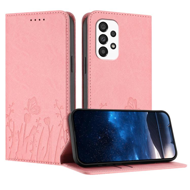 Custodia magnetica per telefono in ecopelle con motivo tulipani e farfalle., For Samsung Galaxy A33 5G