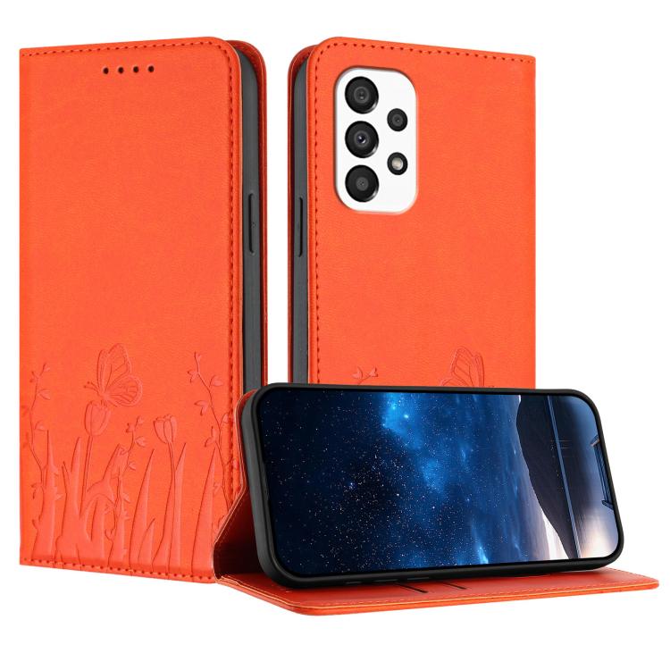 Custodia magnetica per telefono in ecopelle con motivo tulipani e farfalle., For Samsung Galaxy A33 5G