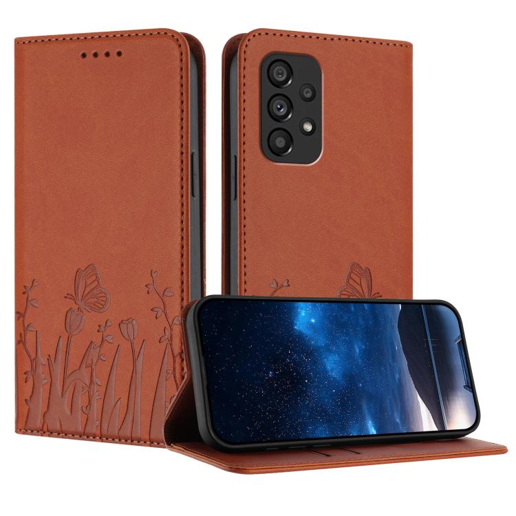 Custodia magnetica per telefono in ecopelle con motivo tulipani e farfalle., For Samsung Galaxy A53 5G, For Samsung Galaxy A73 5G