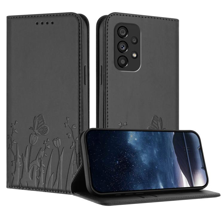 Custodia magnetica per telefono in ecopelle con motivo tulipani e farfalle., For Samsung Galaxy A53 5G, For Samsung Galaxy A73 5G