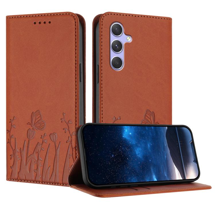 Custodia magnetica per telefono in ecopelle con motivo tulipani e farfalle., For Samsung Galaxy A34 5G, For Samsung Galaxy A54 5G
