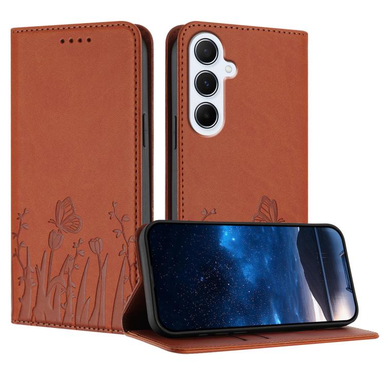 Custodia magnetica per telefono in ecopelle con motivo tulipani e farfalle., For Samsung Galaxy A56 5G, For Samsung Galaxy A16 4G / 5G / A26 5G
