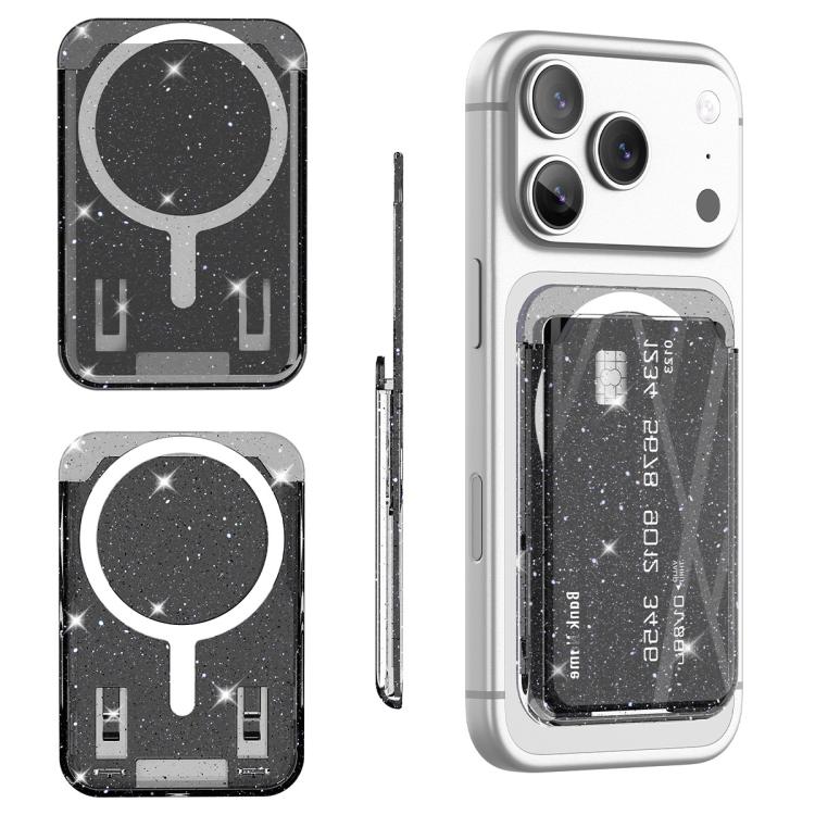 Adesivo magnetico trasparente glitterato per retro del telefono, scomparti per carte, borsa