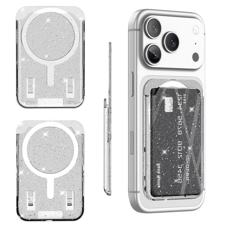 Adesivo magnetico trasparente glitterato per retro del telefono, scomparti per carte, borsa