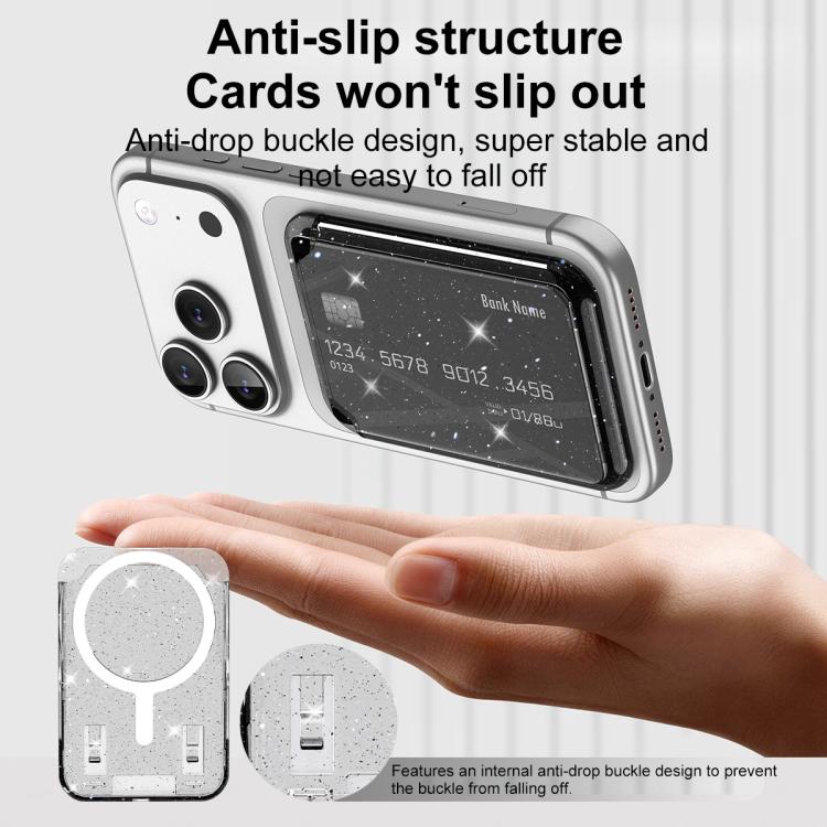 Adesivo magnetico trasparente glitterato per retro del telefono, scomparti per carte, borsa