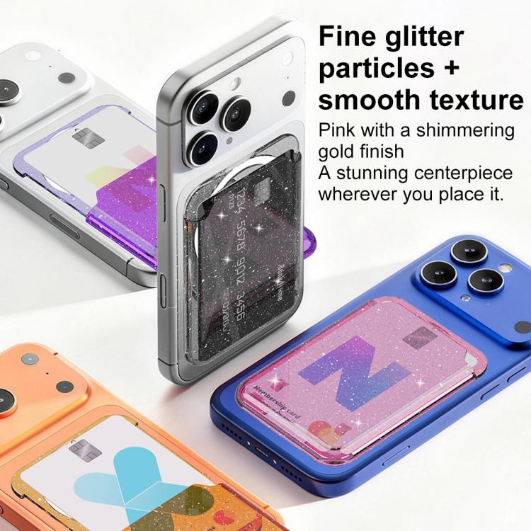 Adesivo magnetico trasparente glitterato per retro del telefono, scomparti per carte, borsa
