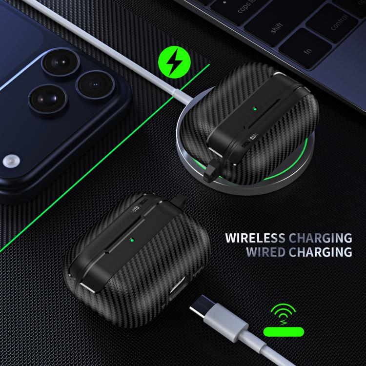 Custodia per auricolari XDcase con texture in fibra di carbonio e gancio., For AirPods Pro 3, For AirPods 4